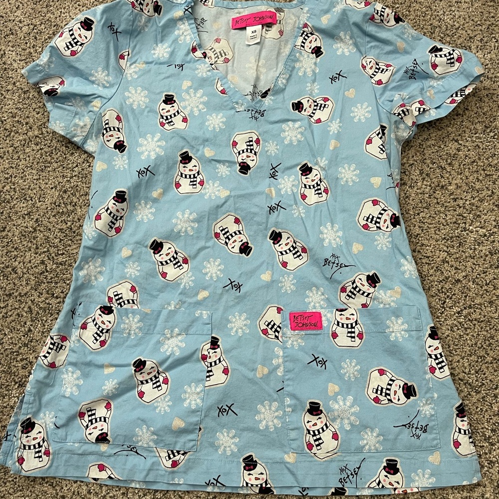 Betsey Johnson Blue Snowman Print Top